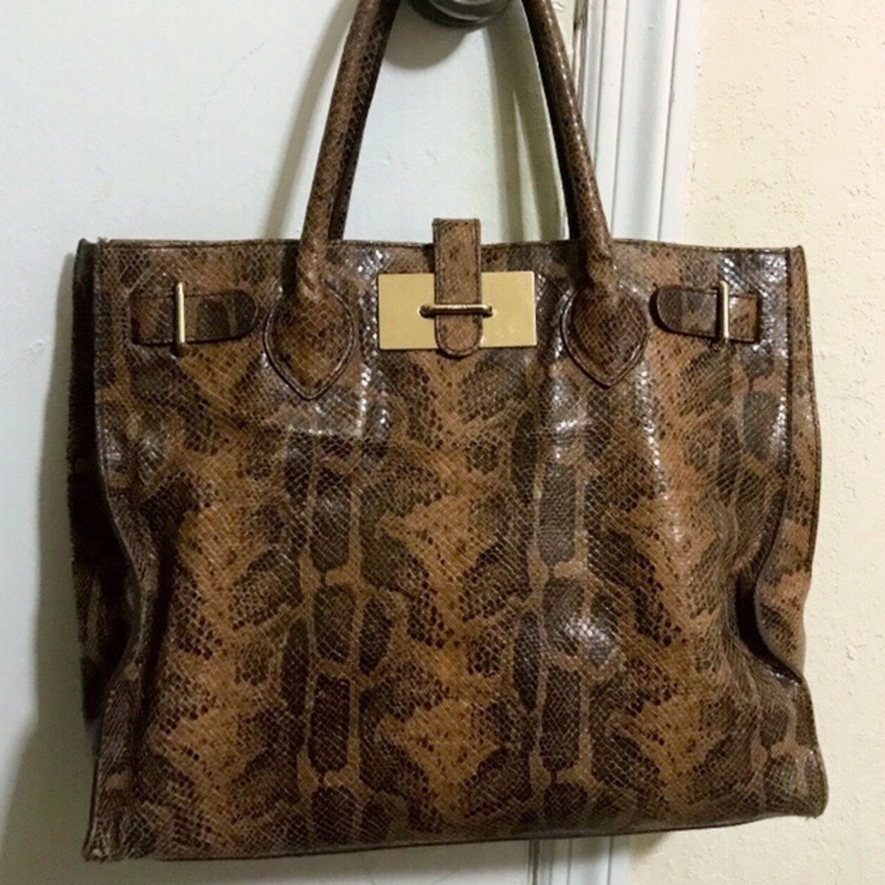 Furla crocodile leather brown tote bag